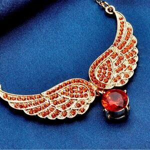 Simulated Orange Sapphire & Orange Austrian crystal Angel wings